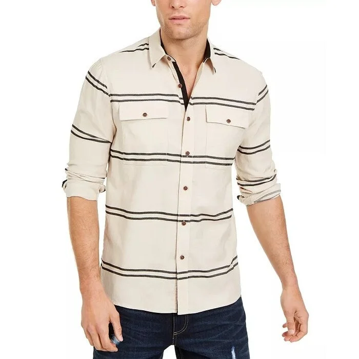 Street Rebel Premium Clothing Sun & Stone Men's Ivan Stripe Shirt Beigekhaki Size Small Street Rebel Premium Clothing Sun & Stone Men's Ivan Stripe Shirt Beigekhaki Size Small