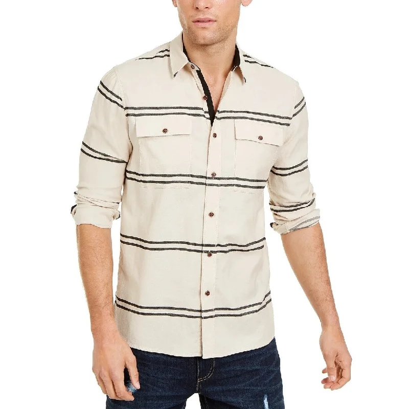Monochrome Luxe Casual Wear Sun + Stone Men's Ivan Stripe Shirt Brown Size Medium