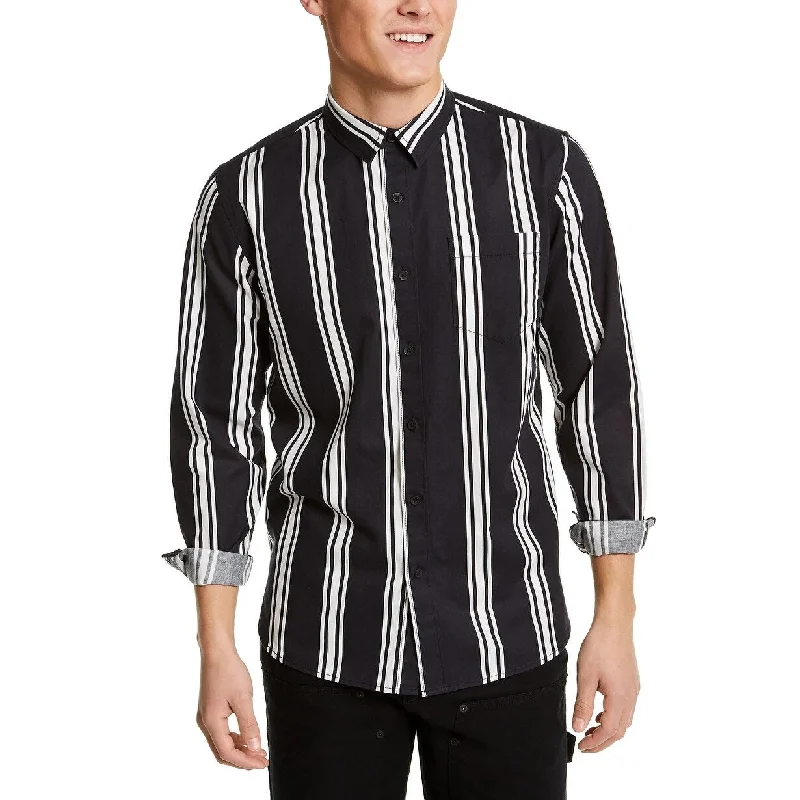 Vintage Sleek Timeless Wardrobe Sun + Stone Men's Vertical Striped Shirt Black Size Medium
