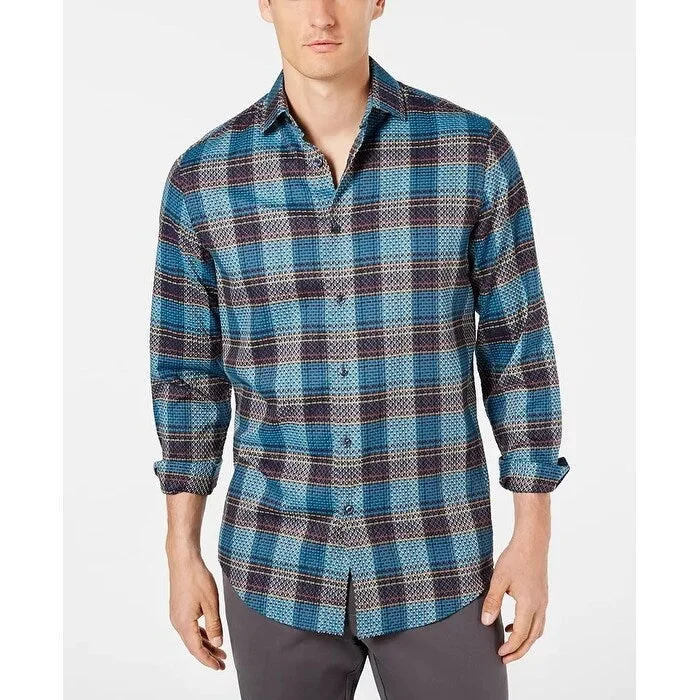 Relaxed Modern Bold Colors Tasso Elba Men's Diliano Dobby Plaid Stretch Shirt Navy Size Small Relaxed Modern Bold Colors Tasso Elba Men's Diliano Dobby Plaid Stretch Shirt Navy Size Small