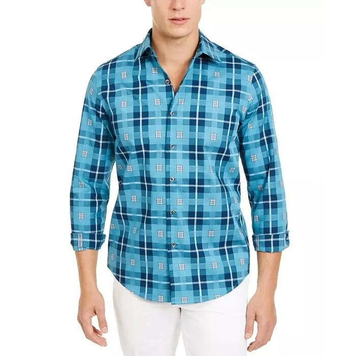 Relaxed Chic Modern Outfit Tasso Elba Men's Stretch Box Plaid Shirt Navy Size X-Large Relaxed Chic Modern Outfit Tasso Elba Men's Stretch Box Plaid Shirt Navy Size X-Large