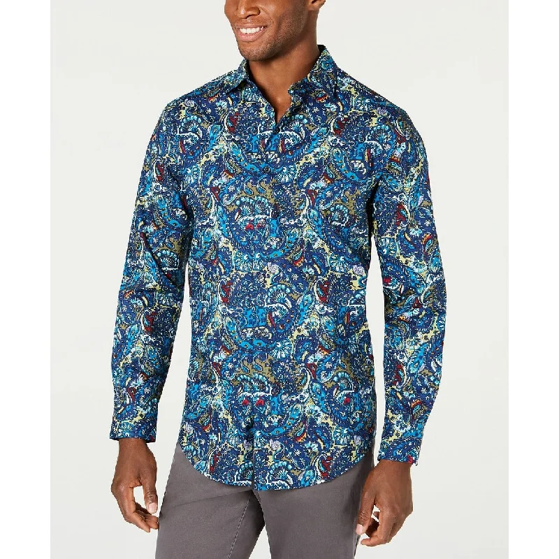 Vintage Cool Casual Button-ups Tasso Elba Men's Stretch Florales Paisley Print Shirt Blue Size Large Vintage Cool Casual Button-ups Tasso Elba Men's Stretch Florales Paisley Print Shirt Blue Size Large