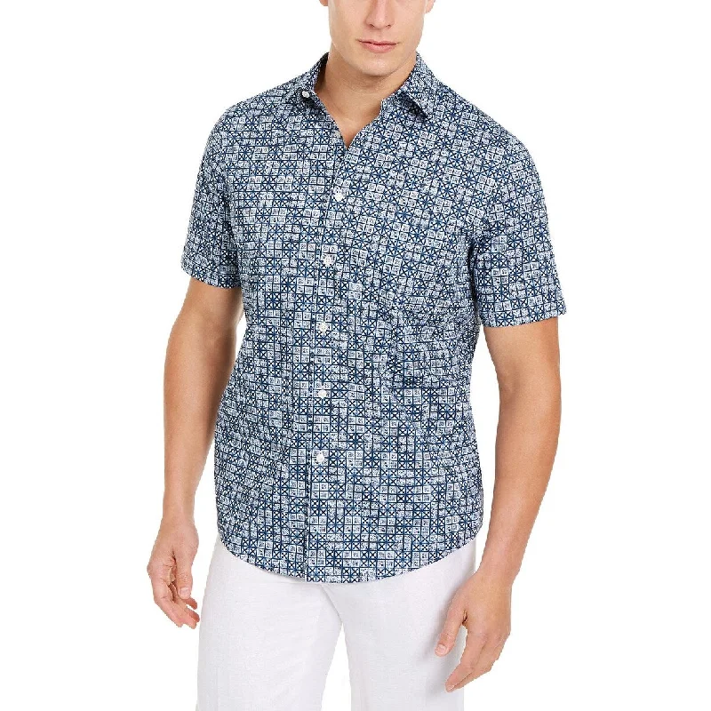 Sophisticated Sleek Travel Wardrobe Tasso Elba Men's Stretch Geometric Tile-Print Shirt Blue Size Large Sophisticated Sleek Travel Wardrobe Tasso Elba Men's Stretch Geometric Tile-Print Shirt Blue Size Large