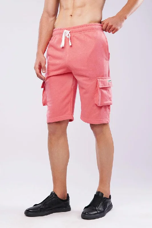 Casual Sleek Casual Attire Terry Cargo Shorts - Coral Pink