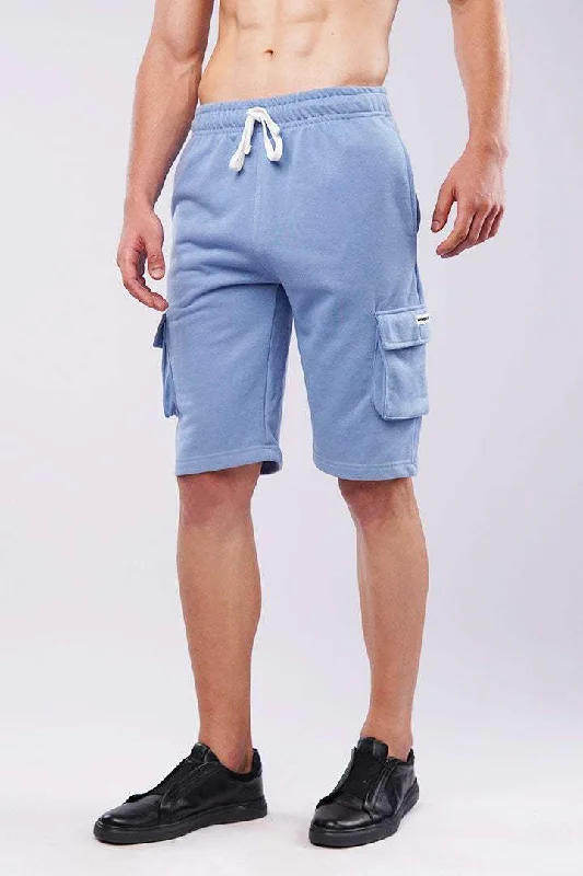Timeless Cool Everyday Look Terry Cargo Shorts - Light Blue