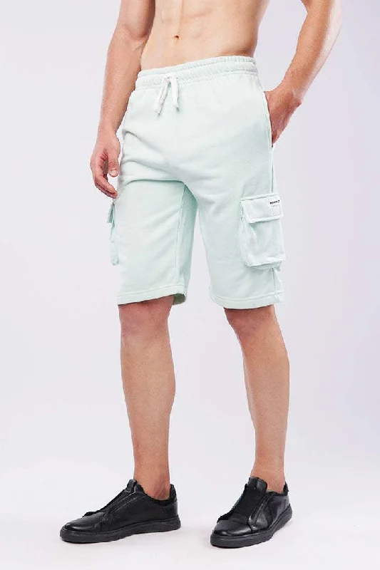 Relaxed Cool Summer Wear Terry Cargo Shorts - Mint Green