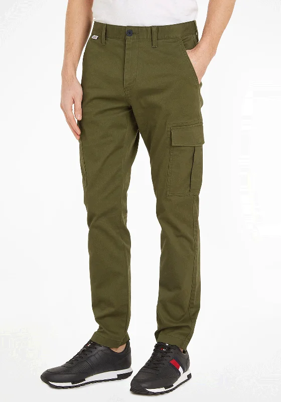 Classic Rugged Comfortable Fits Tommy Jeans Austin Slim Tapered Cargos, Olive Green