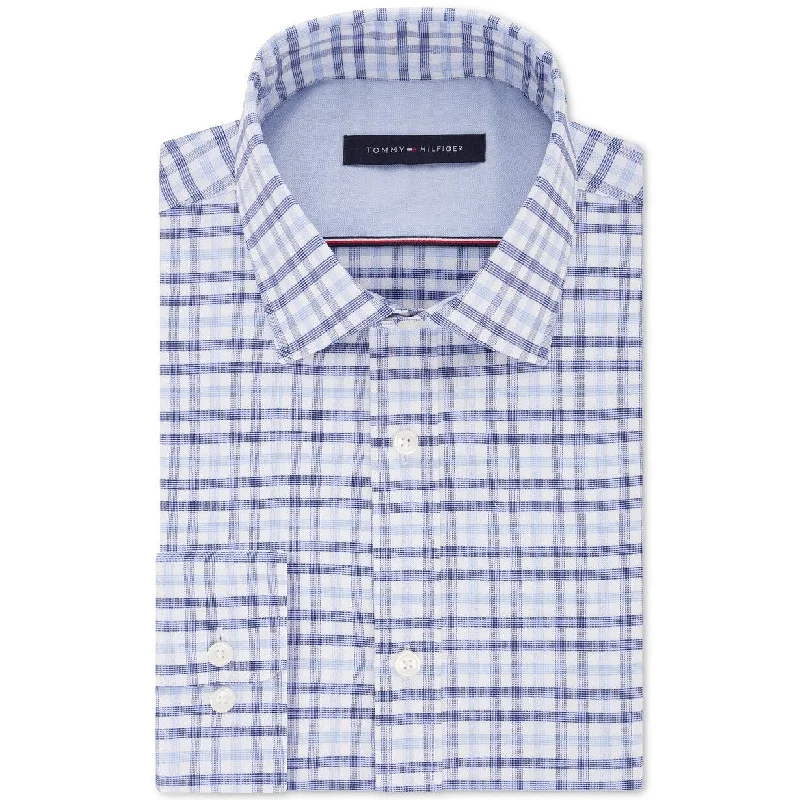 Casual Rugged Functional Wear Tommy Hilfiger Men's Fitted Performance Stretch Blue Check Dress Shirt Blue Size 34-35 Casual Rugged Functional Wear Tommy Hilfiger Men's Fitted Performance Stretch Blue Check Dress Shirt Blue Size 34-35