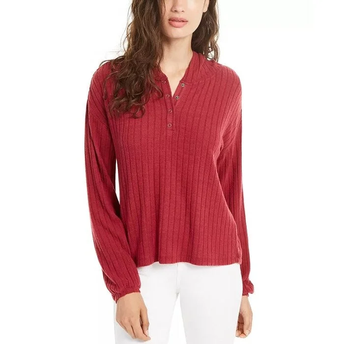 Timeless Chic Easygoing Wardrobe Ultra Flirt Juniors' Ribbed Henley Hoodie Dark Red Size X-Small Timeless Chic Easygoing Wardrobe Ultra Flirt Juniors' Ribbed Henley Hoodie Dark Red Size X-Small