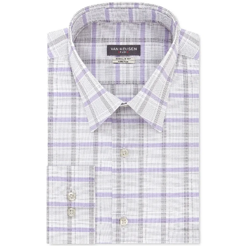 Classic Cool Fashion Tops Van Heusen Men's Classic/Regular-Fit Wrinkle-Free Performance Stretch Flex Collar Check Dress Shirt Gray Size 14-32-33