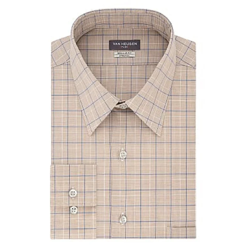 Smart Cool All-Day Wear Van Heusen Men's Flex Classic/Regular-Fit Stretch Wrinkle-Free Check Dress Shirt Med Beige Size 34-35 Smart Cool All-Day Wear Van Heusen Men's Flex Classic/Regular-Fit Stretch Wrinkle-Free Check Dress Shirt Med Beige Size 34-35