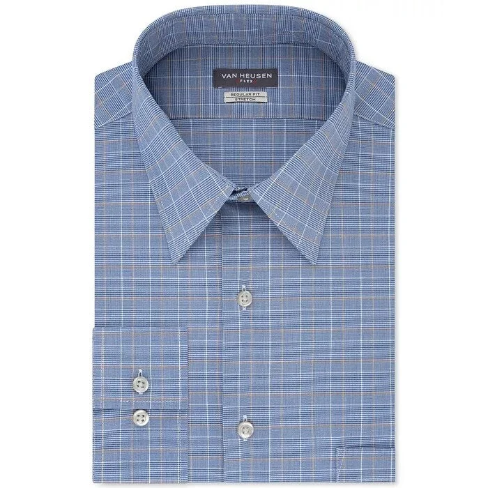 Polished Edge Bold Designs Van Heusen Men's Wrinkle-Free Check Dress Shirt Blue Size 15.5X34X35 Polished Edge Bold Designs Van Heusen Men's Wrinkle-Free Check Dress Shirt Blue Size 15.5X34X35