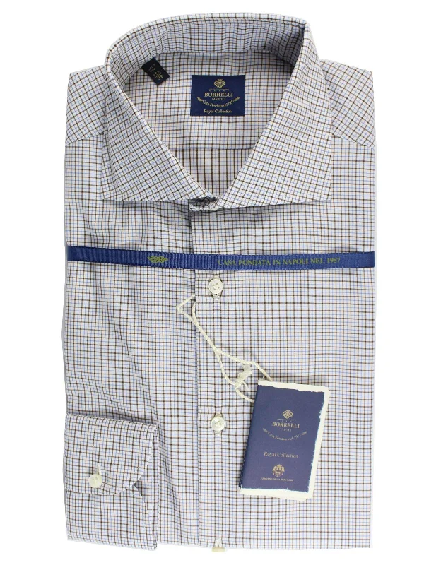 Minimalist Street Athletic Tops Borrelli Dress Shirt ROYAL COLLECTION White Blue Brown Check 40 - 15 3/4 FINAL SALE Minimalist Street Athletic Tops Borrelli Dress Shirt ROYAL COLLECTION White Blue Brown Check 40 - 15 3/4 FINAL SALE