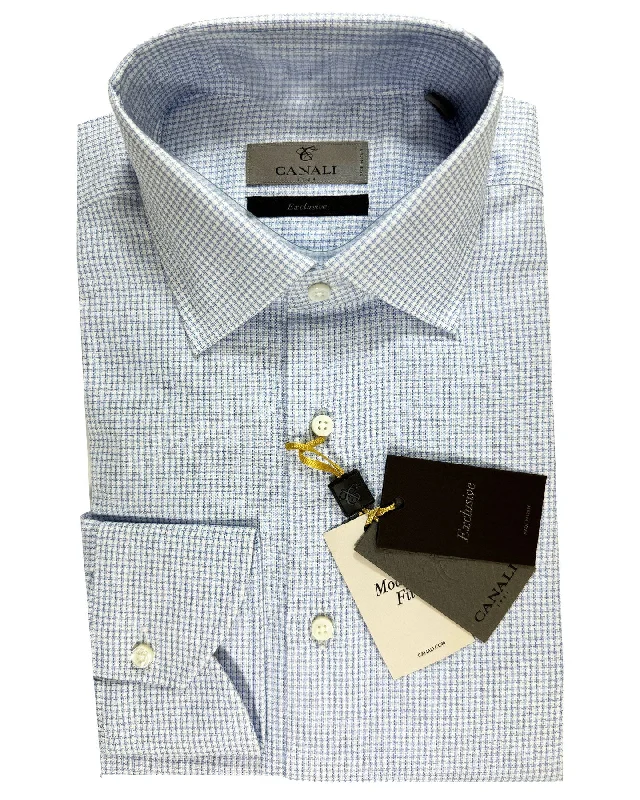 Effortless Urban Classic Fits Canali Dress Shirt Exclusive White Blue Houndstooth - Modern Fit 40 - 15 3/4 SALE Effortless Urban Classic Fits Canali Dress Shirt Exclusive White Blue Houndstooth - Modern Fit 40 - 15 3/4 SALE