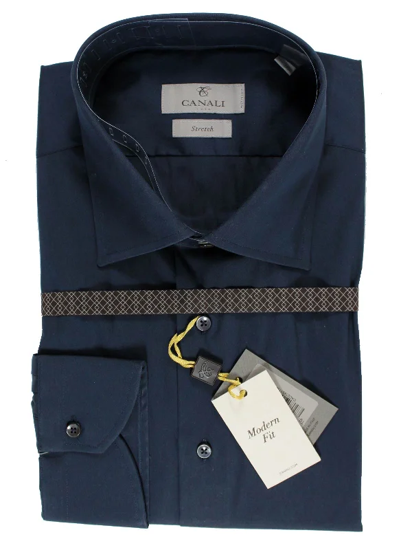 Smart Sophisticated Comfy Pants Canali Shirt Midnight Blue Stretch Modern Fit 42 -16 1/2 SALE