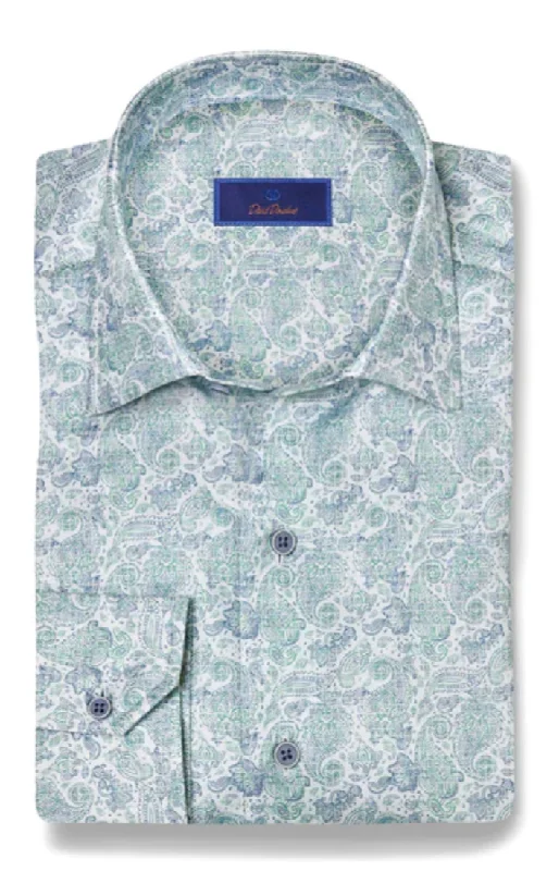 Casual Rebel Premium Wardrobe David Donahue Blue & Green Paisley Print Shirt