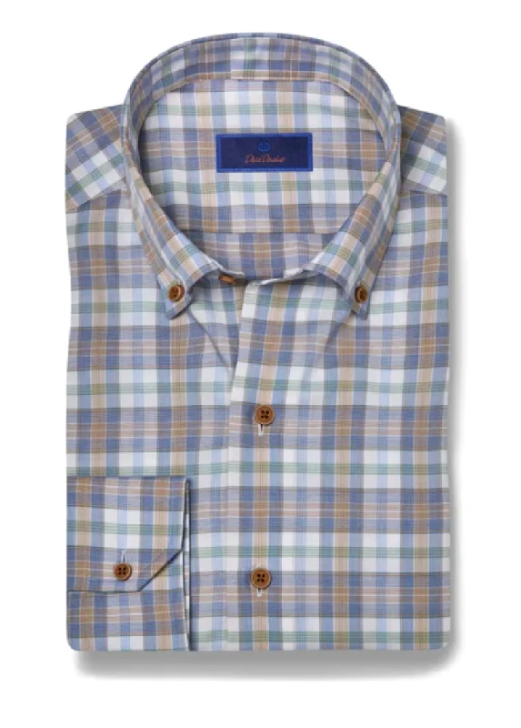 Classic Edge Fashion Pants David Donahue Blue & Green Twill Check Shirt