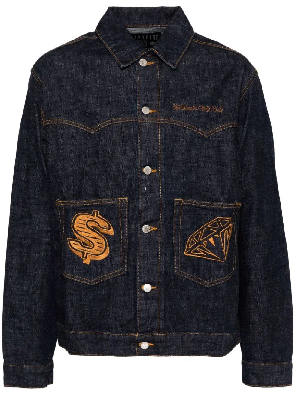 Chic Classic Relaxed T-shirts Embroidered Denim Jacket