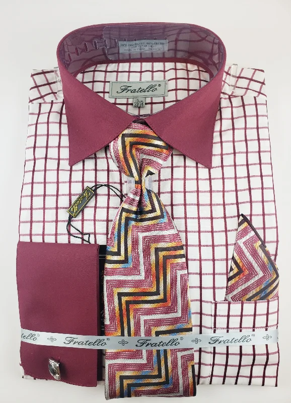 Heritage Urban Functional Wear Fratello Burgundy Checkers Dress shirt