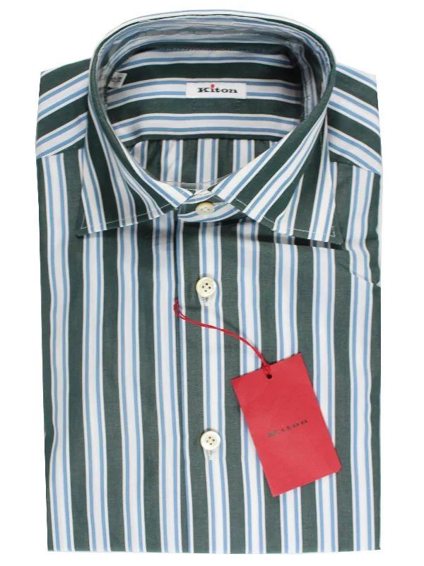 Understated Luxury Modern Clothing Kiton Shirt White Gray Blue Stripes Sartorial 40 - 15 3/4 BLACK FRIDAY SALE Understated Luxury Modern Clothing Kiton Shirt White Gray Blue Stripes Sartorial 40 - 15 3/4 BLACK FRIDAY SALE