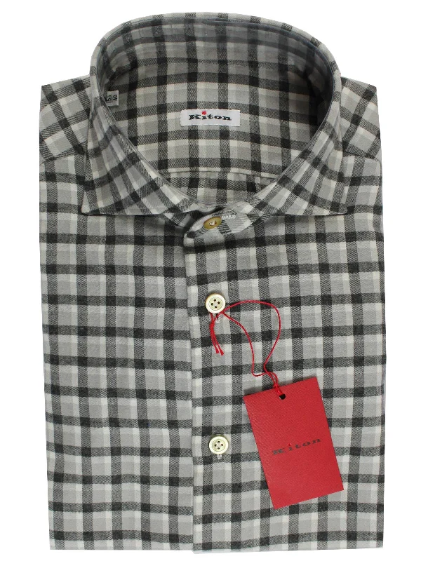 Casual Rebel Street Style Kiton Sport Shirt Gray Check Flannel Cotton - Sartorial 40 - 15 3/4 SALE Casual Rebel Street Style Kiton Sport Shirt Gray Check Flannel Cotton - Sartorial 40 - 15 3/4 SALE