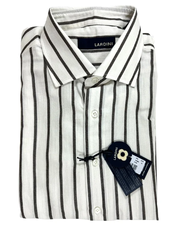 Polished Street Everyday Apparel Lardini Dress Shirt White Brown Stripes Design Flax Wool Cotton 43 - 17 SALE Polished Street Everyday Apparel Lardini Dress Shirt White Brown Stripes Design Flax Wool Cotton 43 - 17 SALE