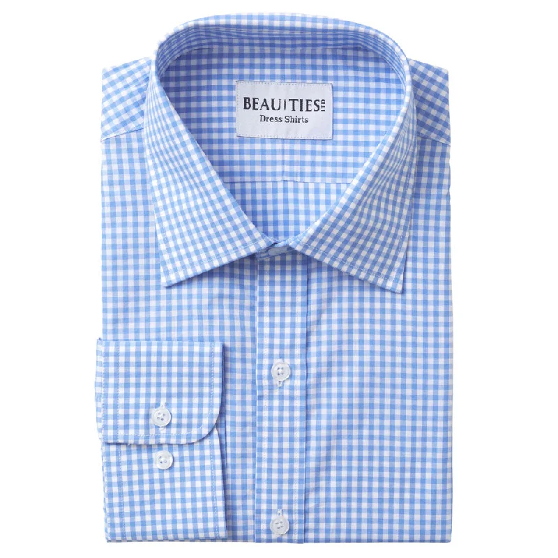 Smart Edge Stylish Casuals Light Blue Gingham Dress Shirt