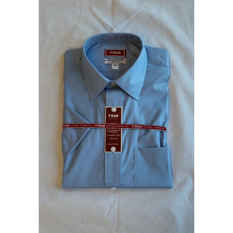 Smart Rugged Casual Wear Light Blue Tour/Athletic Fit Dress Shirt