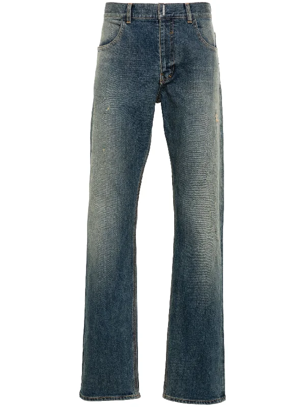 Timeless Smart Fashion Pants Logo-Plaque Distressed Straight Jeans