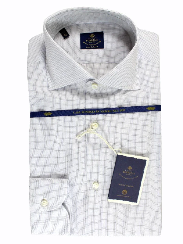 Understated Street Relaxed Looks Luigi Borrelli Dress Shirt ROYAL COLLECTION White Navy Grid 40 - 15 3/4 SALE