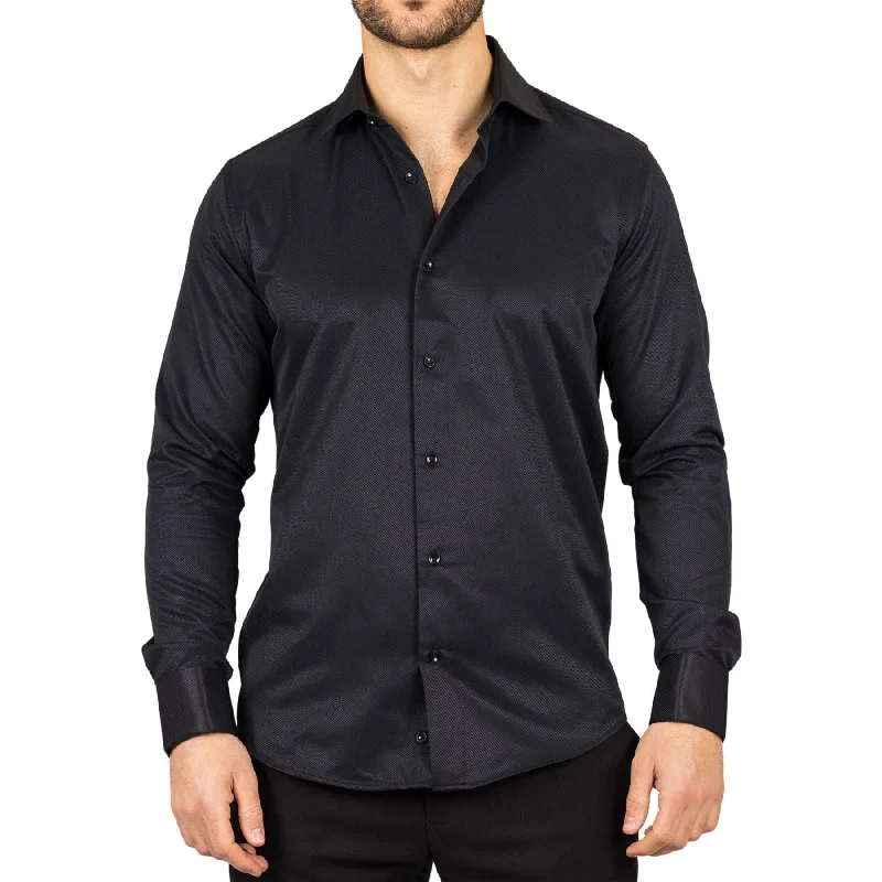 Understated Street Casual Button-ups Men's Black Long Sleeve Regular Fit Double Cuff Twill Oxford Shirt Understated Street Casual Button-ups Men's Black Long Sleeve Regular Fit Double Cuff Twill Oxford Shirt