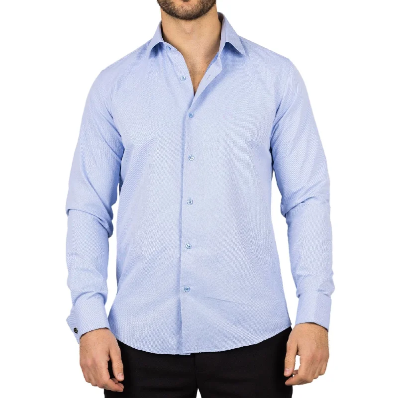 Understated Smart Simple Styles Men's Blue Long Sleeve Regular Fit Double Cuff Twill Oxford Shirt Understated Smart Simple Styles Men's Blue Long Sleeve Regular Fit Double Cuff Twill Oxford Shirt