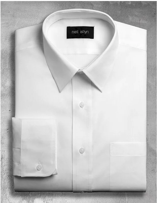 Relaxed Edge Summer Trends Mens Classic 100% Cotton Spread Collar Dress Shirt in White