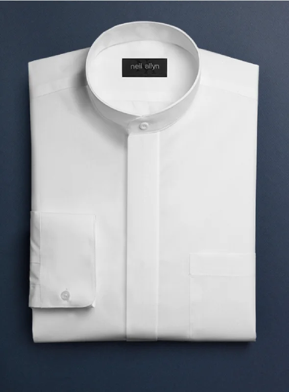 Sleek Modern Casual Shoes Mens Cotton French Front Mandarin Shirt in White