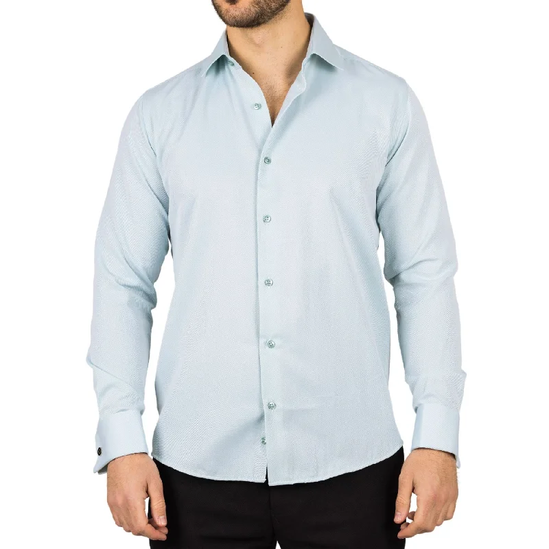Contemporary Street All-Day Wear Men's Olive Green Long Sleeve Regular Fit Double Cuff Twill Oxford Shirt