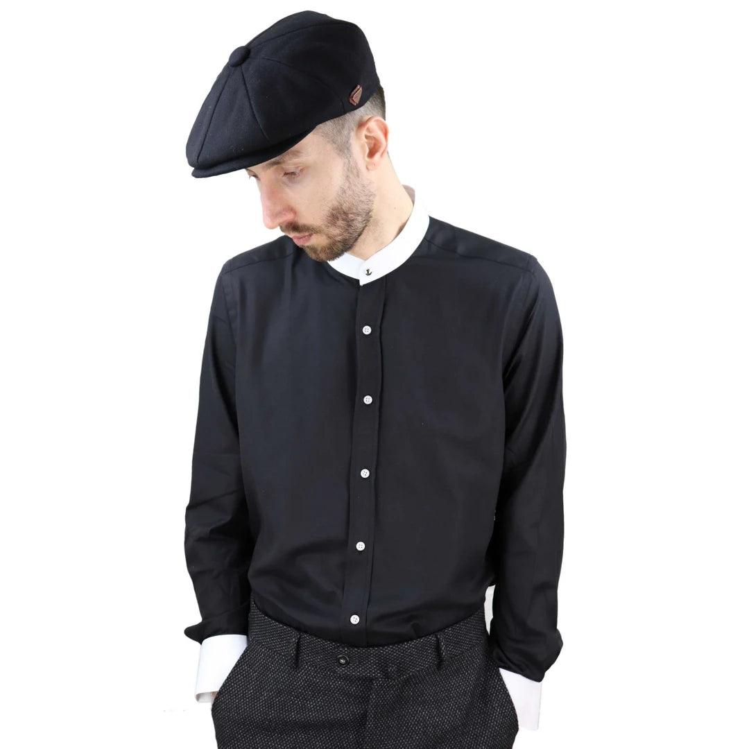 Urban Polished Sleek Designs Mens Peaky Blinders Herringbone Shirt Detachable Collar Penny Button Collarless Urban Polished Sleek Designs Mens Peaky Blinders Herringbone Shirt Detachable Collar Penny Button Collarless