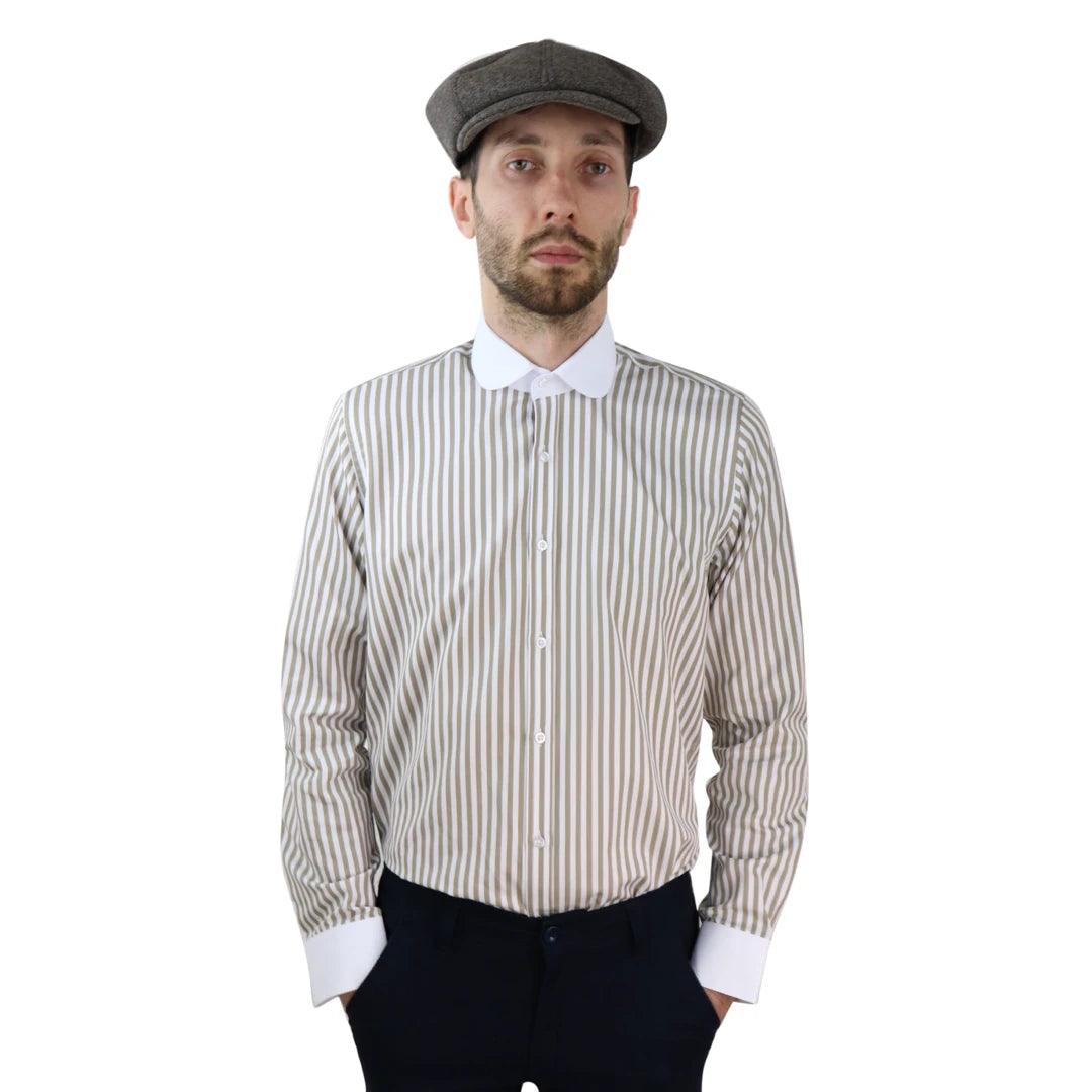 Polished Minimal Stylish Jeans Mens Penny Button Shirt Round Collar Peaky Blinders Stripe Regular Fit Classic Polished Minimal Stylish Jeans Mens Penny Button Shirt Round Collar Peaky Blinders Stripe Regular Fit Classic