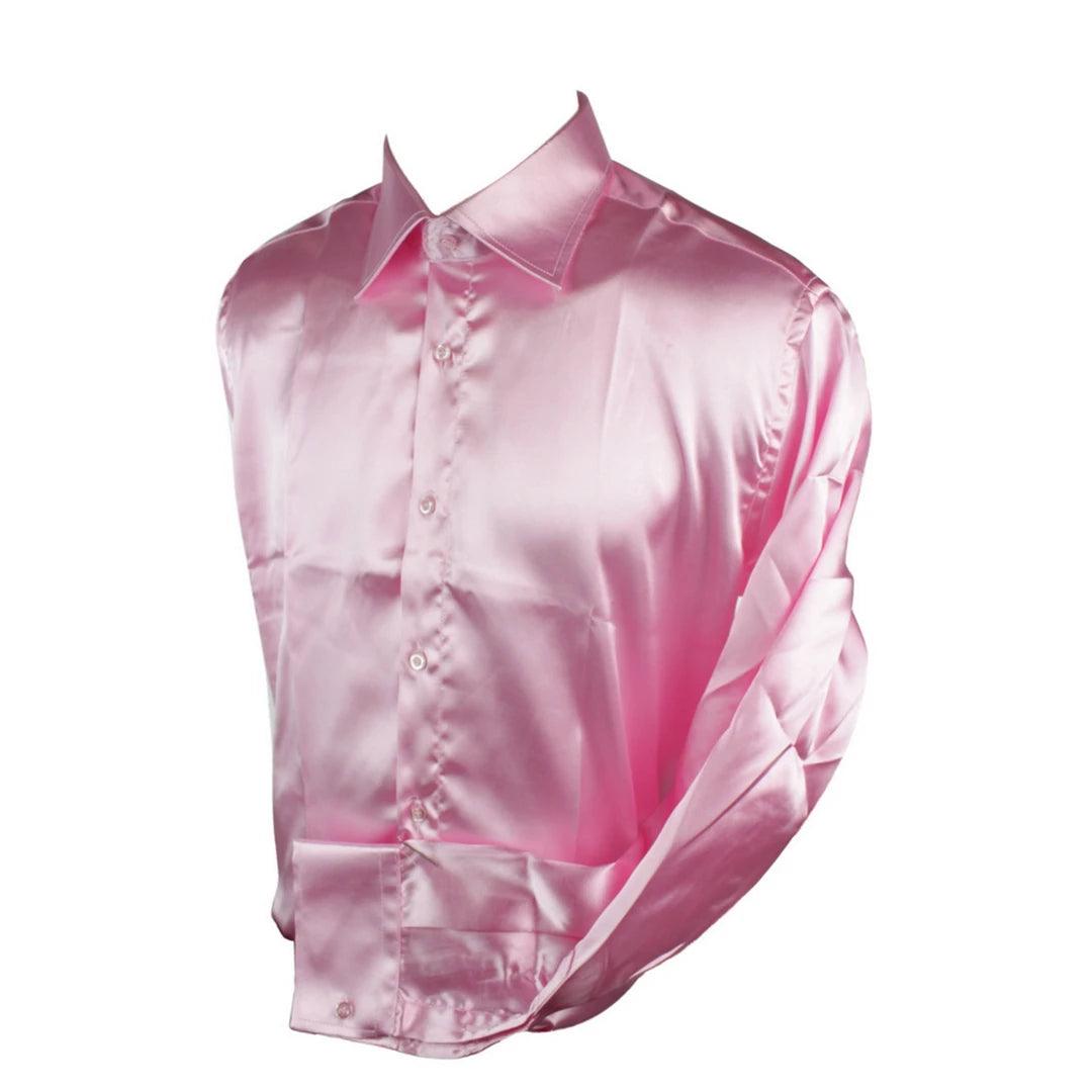 Retro Monochrome Active Styles Mens Satin Silk Shirt Smart Casual Button Down Cuff Tailored Fit Shiny Party