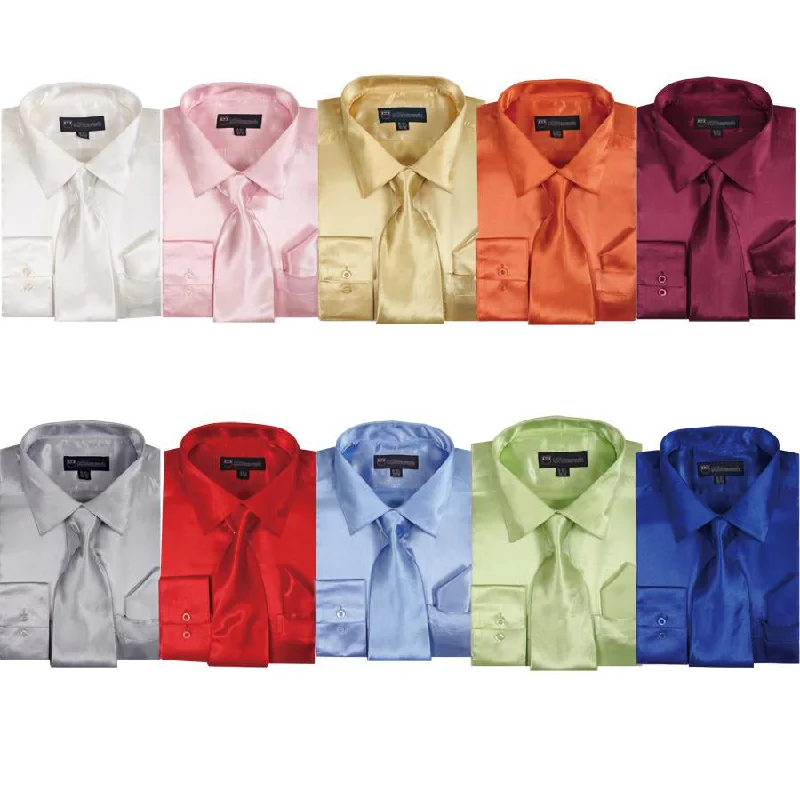 Modern Minimal Relaxed T-shirts Mens Shiny Satin Dress Shirt