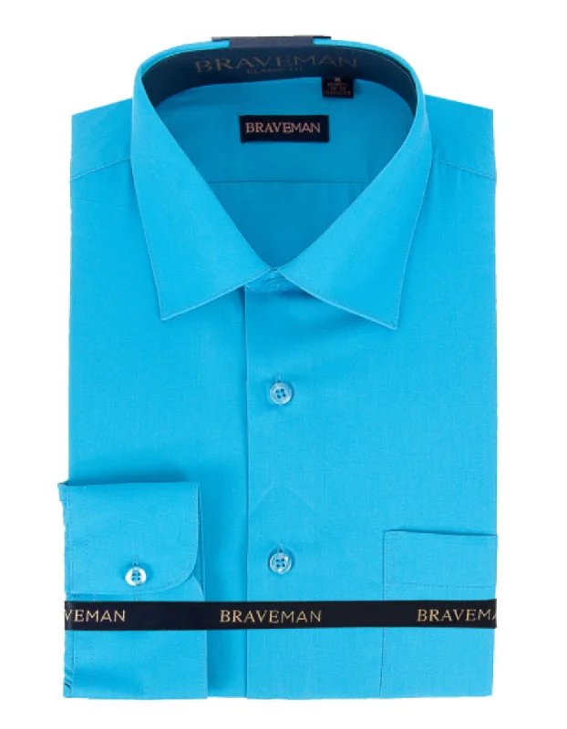 Heritage Edge Travel Wear Mens Slim Fit Dress Shirt in Aqua Blue