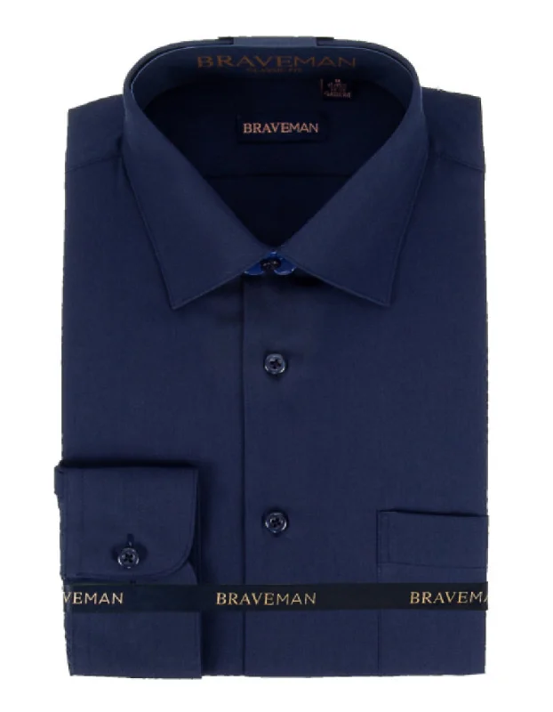 Retro Relaxed Sporty Jackets Mens Slim Fit Dress Shirt in Navy Blue