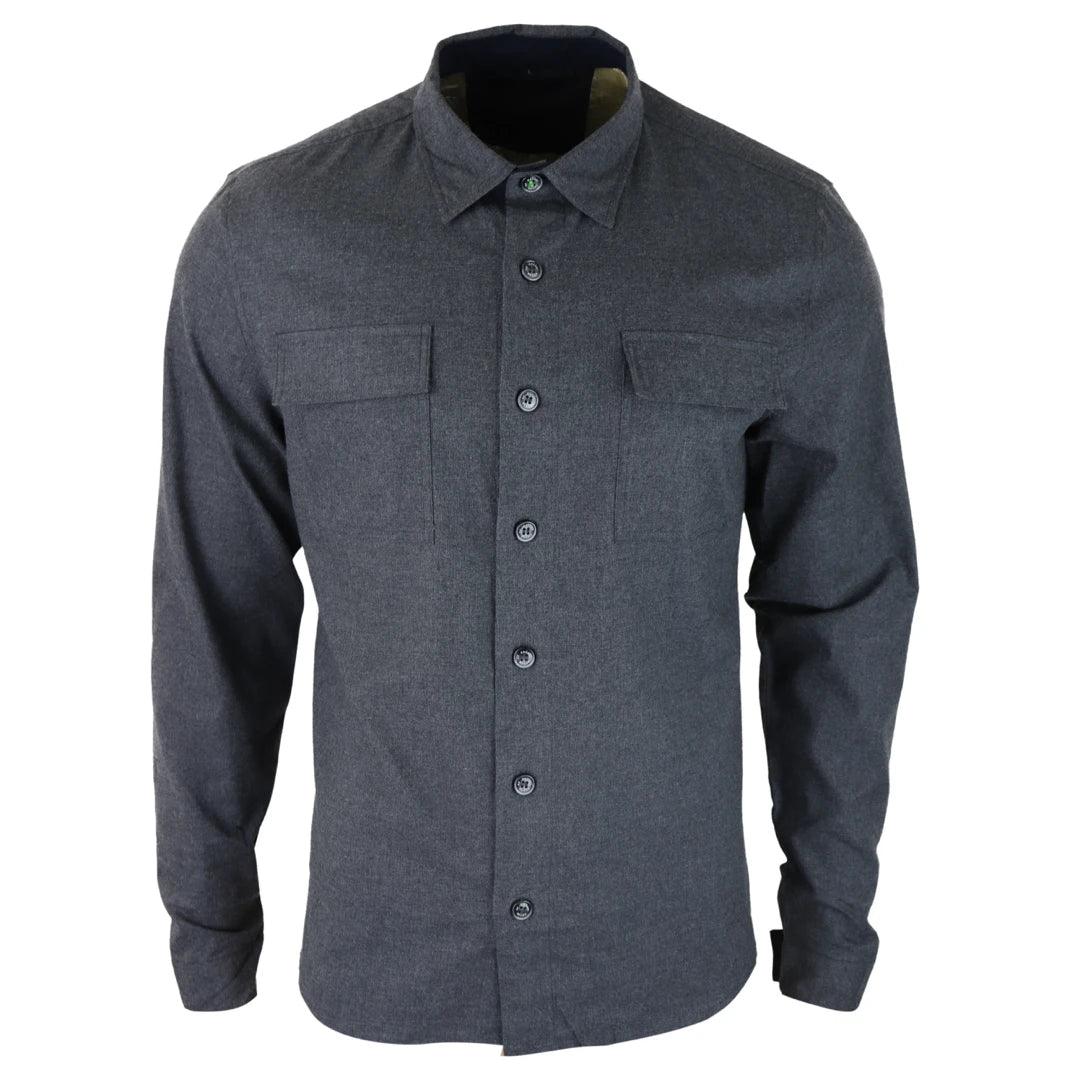 Chic Classic Formal Shirts Mens Smart Casual Over Shirt Grey Navy Relaxed Fit Classic Button Down Pockets Chic Classic Formal Shirts Mens Smart Casual Over Shirt Grey Navy Relaxed Fit Classic Button Down Pockets