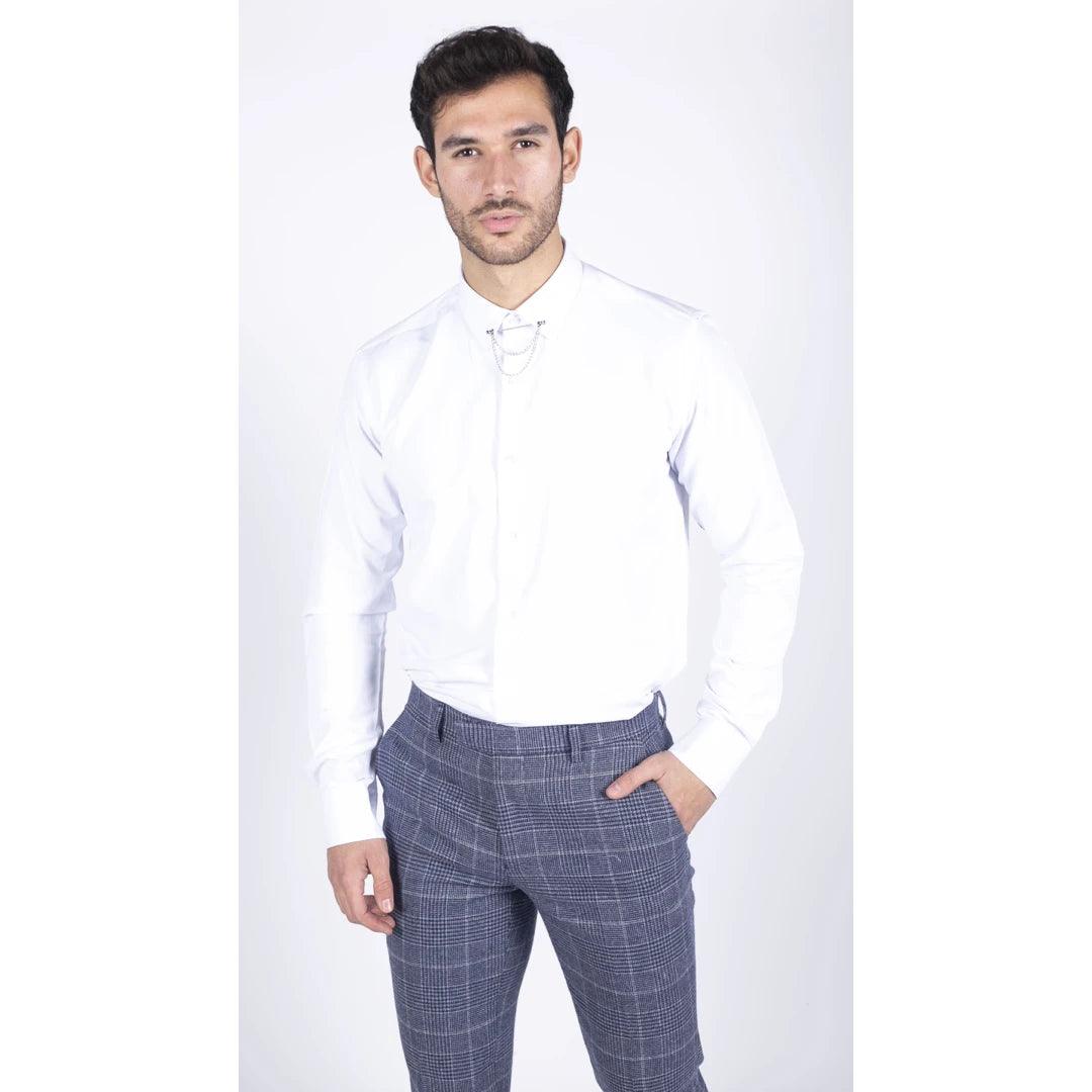 Modern Minimal Relaxed Fit Clothing Mens White Button Down Poplin Shirt With Bar & Chain Smart Formal Classic Modern Minimal Relaxed Fit Clothing Mens White Button Down Poplin Shirt With Bar & Chain Smart Formal Classic