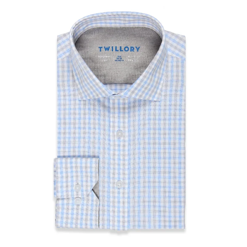 Classic Rugged Casual Shirts INVESTOR // Performance Grey Blue Tattersall