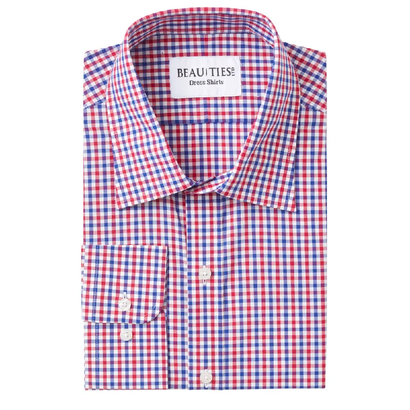 Classic Cool Casual Attire Red & Blue Gingham Dress Shirt