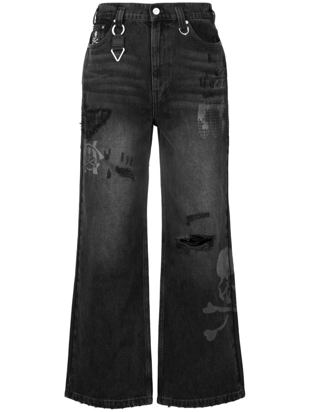 Effortless Minimal Fashionable Wear X C2h4 Skull-Embroidery Flared Jeans