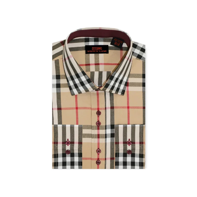 Chic Monochrome Versatile Wear STEVENLAND: Plaid Dress Shirt DS263