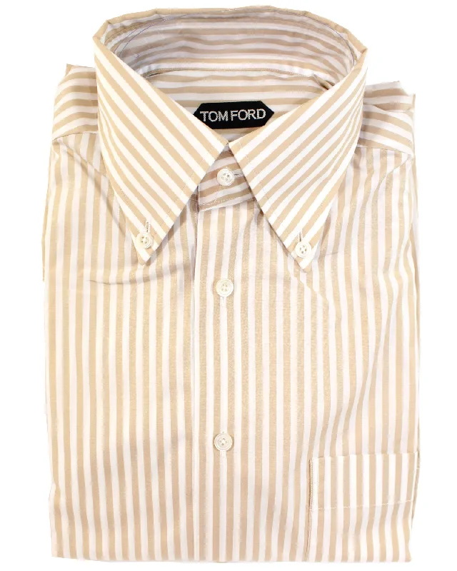 Vintage Street Trendy Shoes Tom Ford Button-Down Shirt Beige White Stripes - Button Down 39 - 15 1/2 BLACK FRIDAY SALE