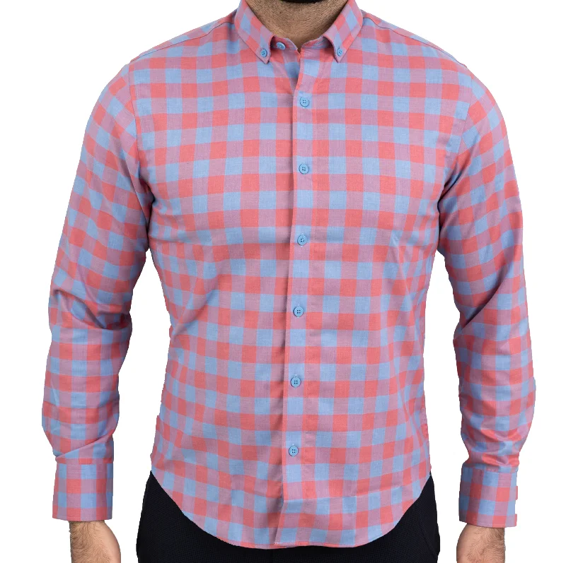 Sleek Classic Basic Essentials untuck(able) Salmon Gingham