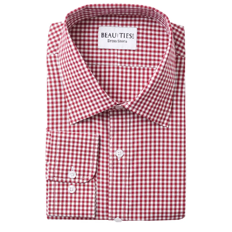 Monochrome Minimal Formal Wear Wine Gingham Dress Shirt